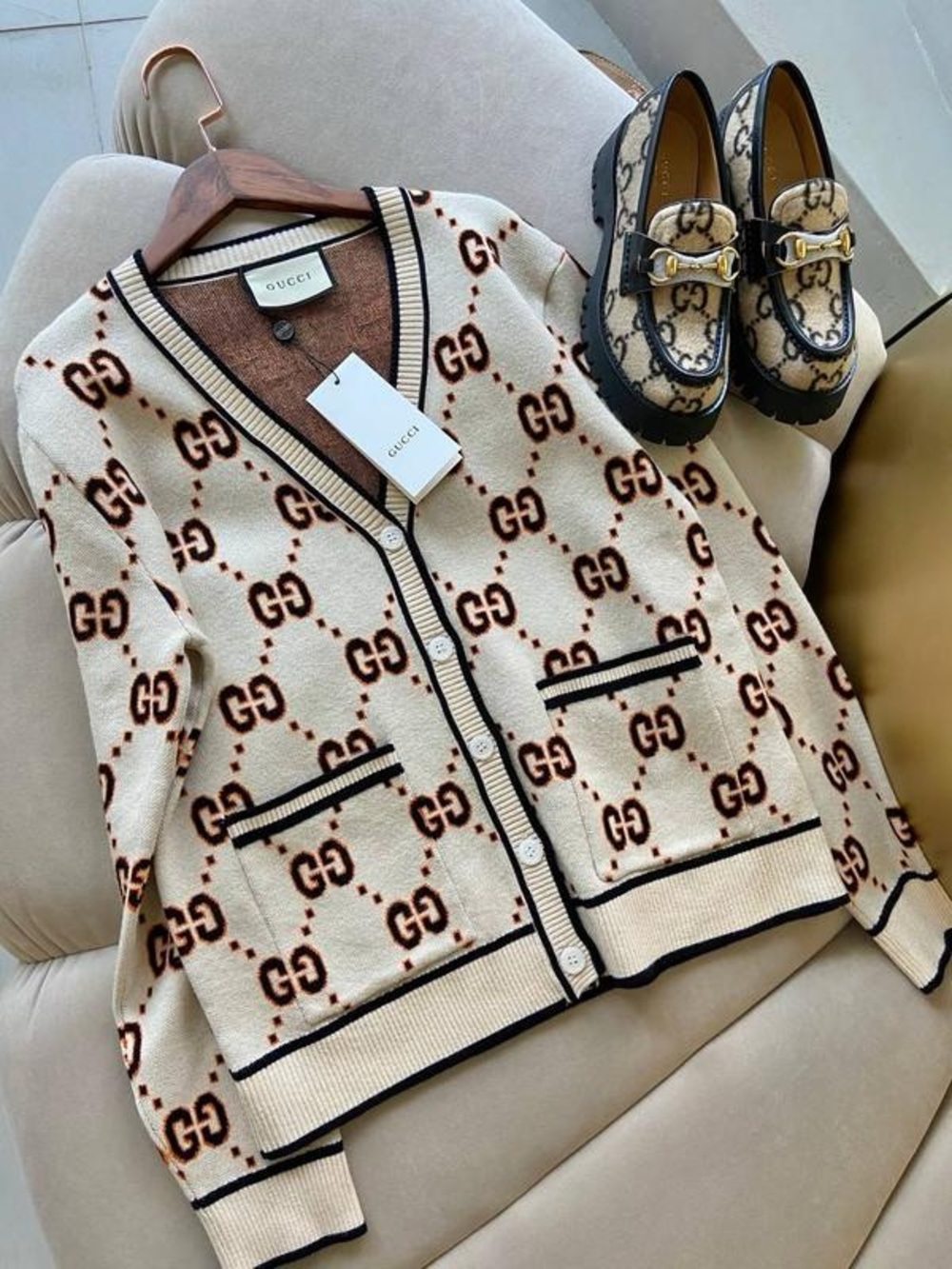 Gucci GG Monogram Intarsia Cardigan Button Down Sweater Jumper